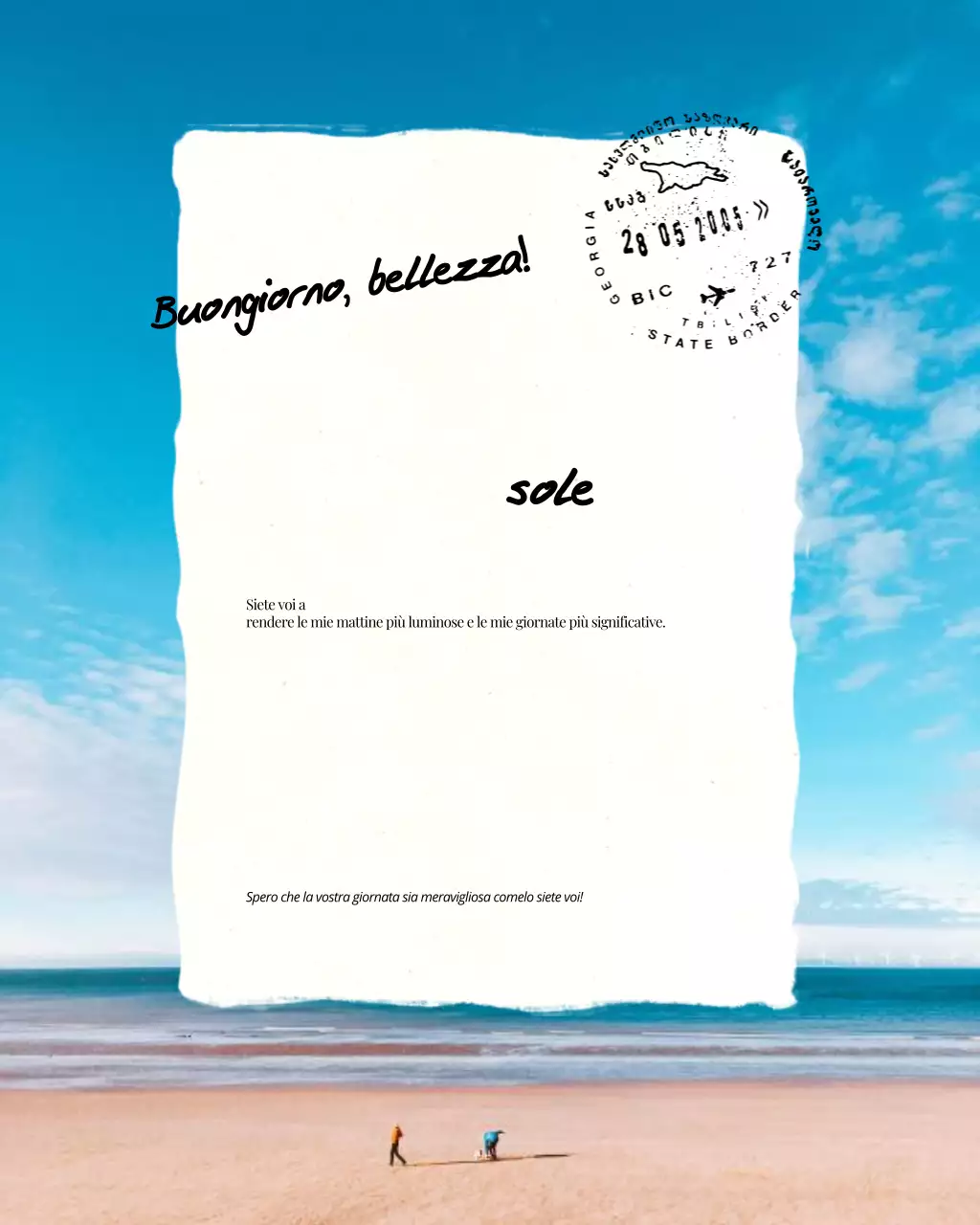 Post di Instagram con messaggio di buongiorno moderno ed estetico blu e bianco