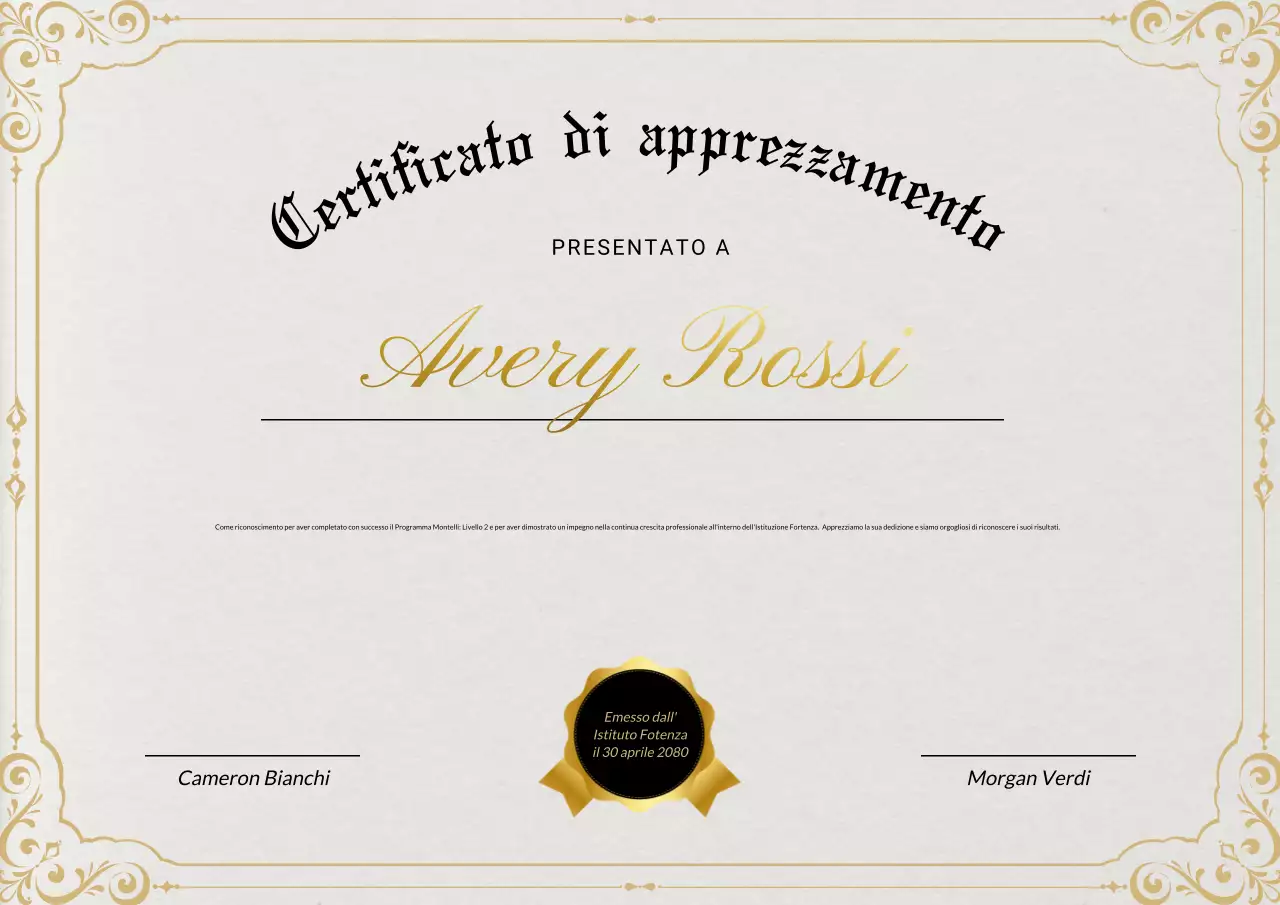 Poster di certificato aziendale classico ed elegante beige e oro