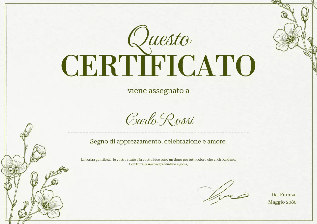 Certificato di apprezzamento elegante floreale verde beige