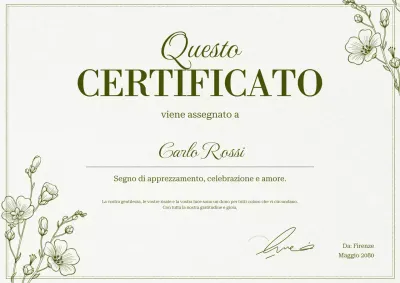 Certificato di apprezzamento elegante floreale verde beige