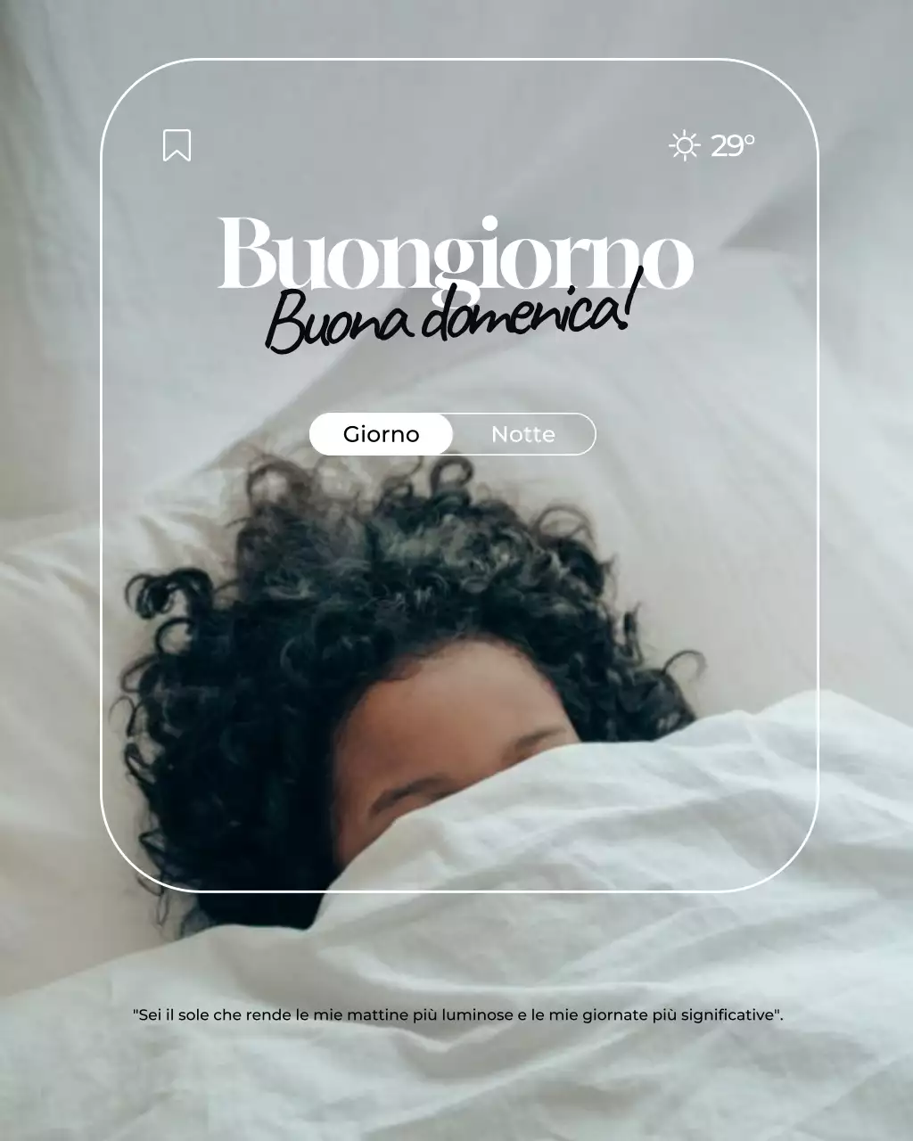 Post di Instagram con saluto del buongiorno con interfaccia utente minimale bianca e pastello