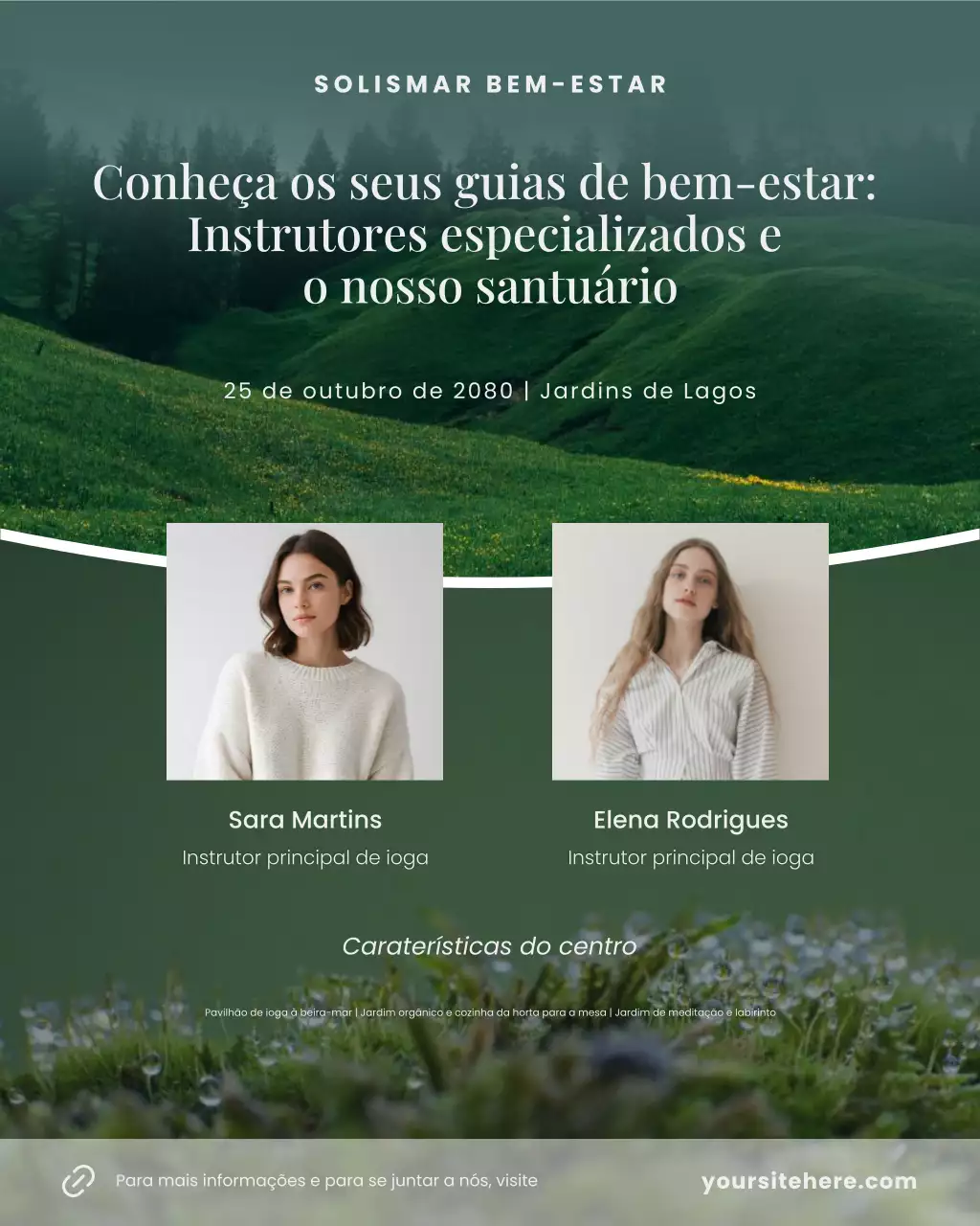 Postagem no Instagram de evento de bem-estar minimalista em branco e verde