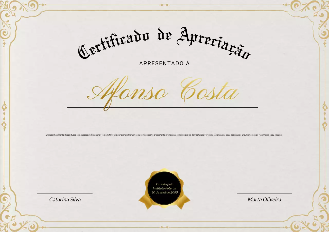 Cartaz de certificado empresarial clássico e elegante em bege e dourado