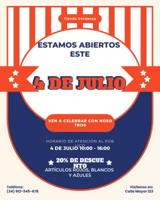 Publicación de Instagram del horario de apertura del 4 de julio de Red and Blue Bold