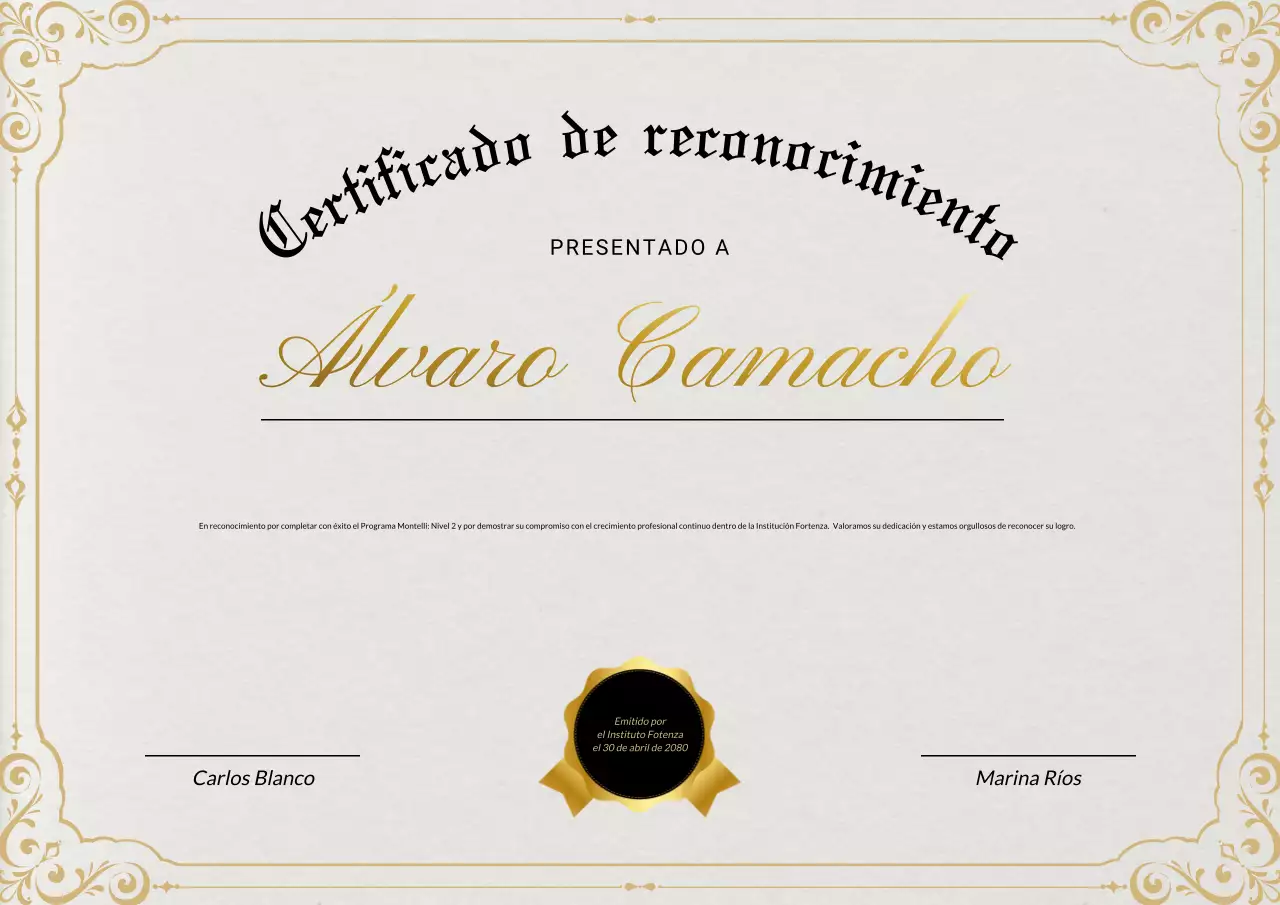 Póster elegante de certificado empresarial clásico en beige y dorado