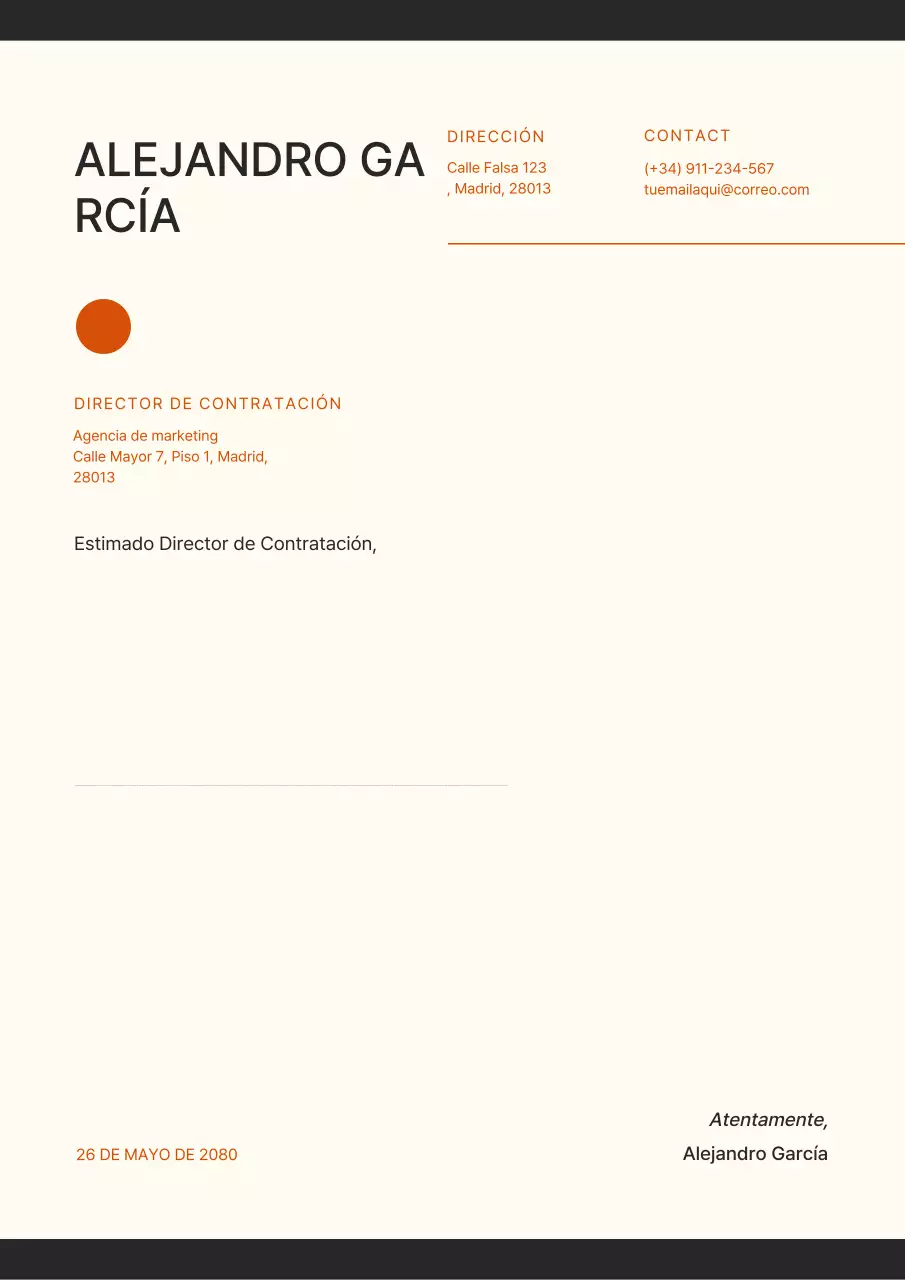 documento de carta profesional azul