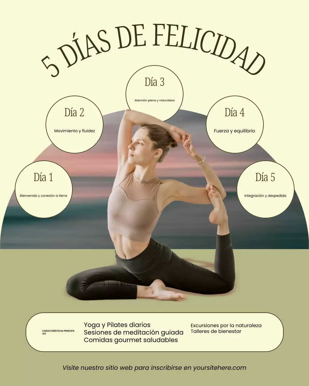 Publicación de Instagram de un retiro de bienestar minimalista en tonos beige y verde