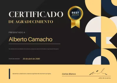 Certificado de apreciación empresarial geométrica negra