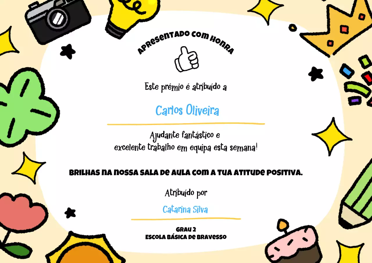 certificado de prêmio colorido e lúdico