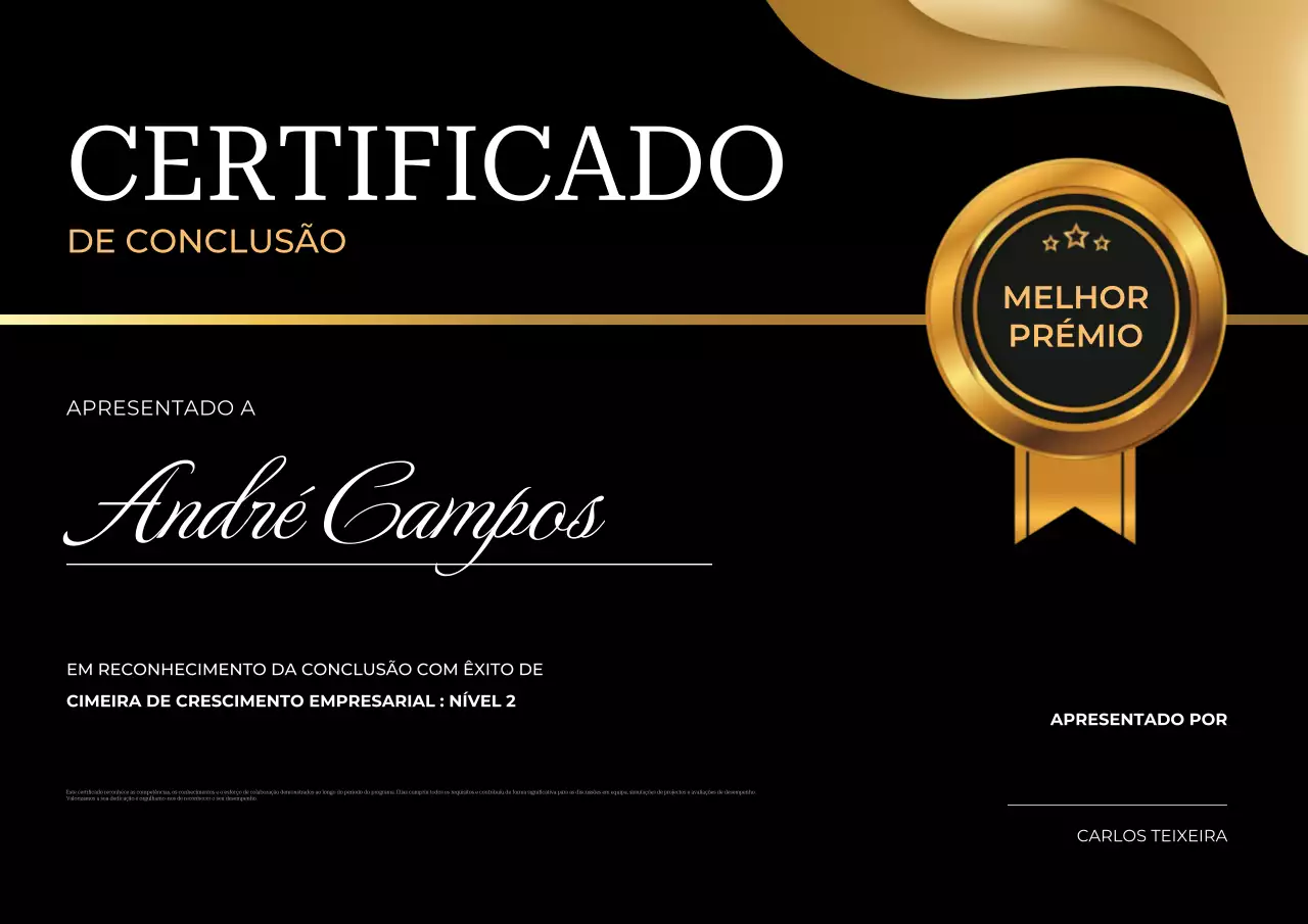 Certificado de Conclusão Elegante em Ouro