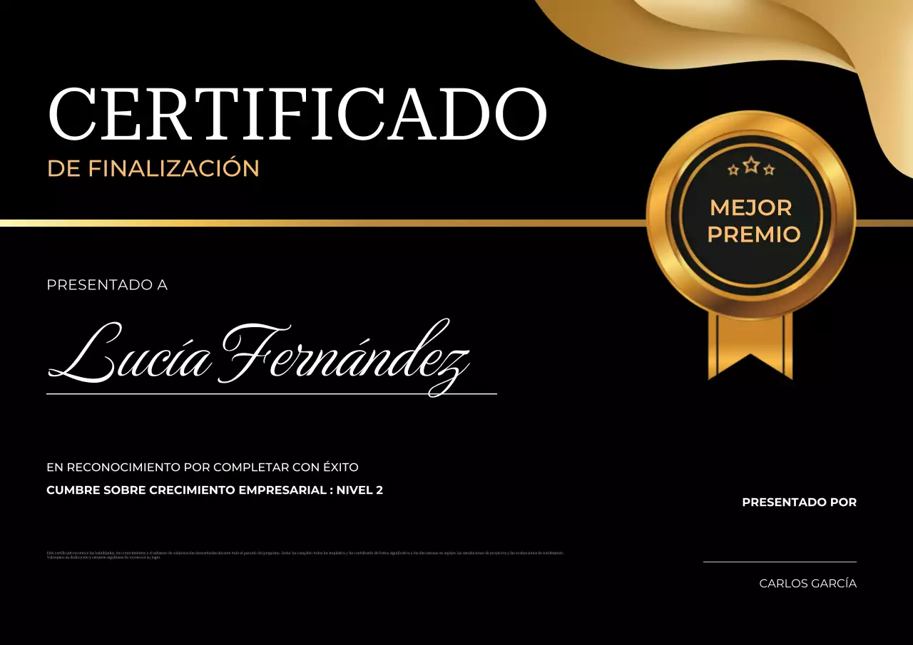 Certificado de finalización elegante de oro