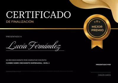 Certificado de finalización elegante de oro