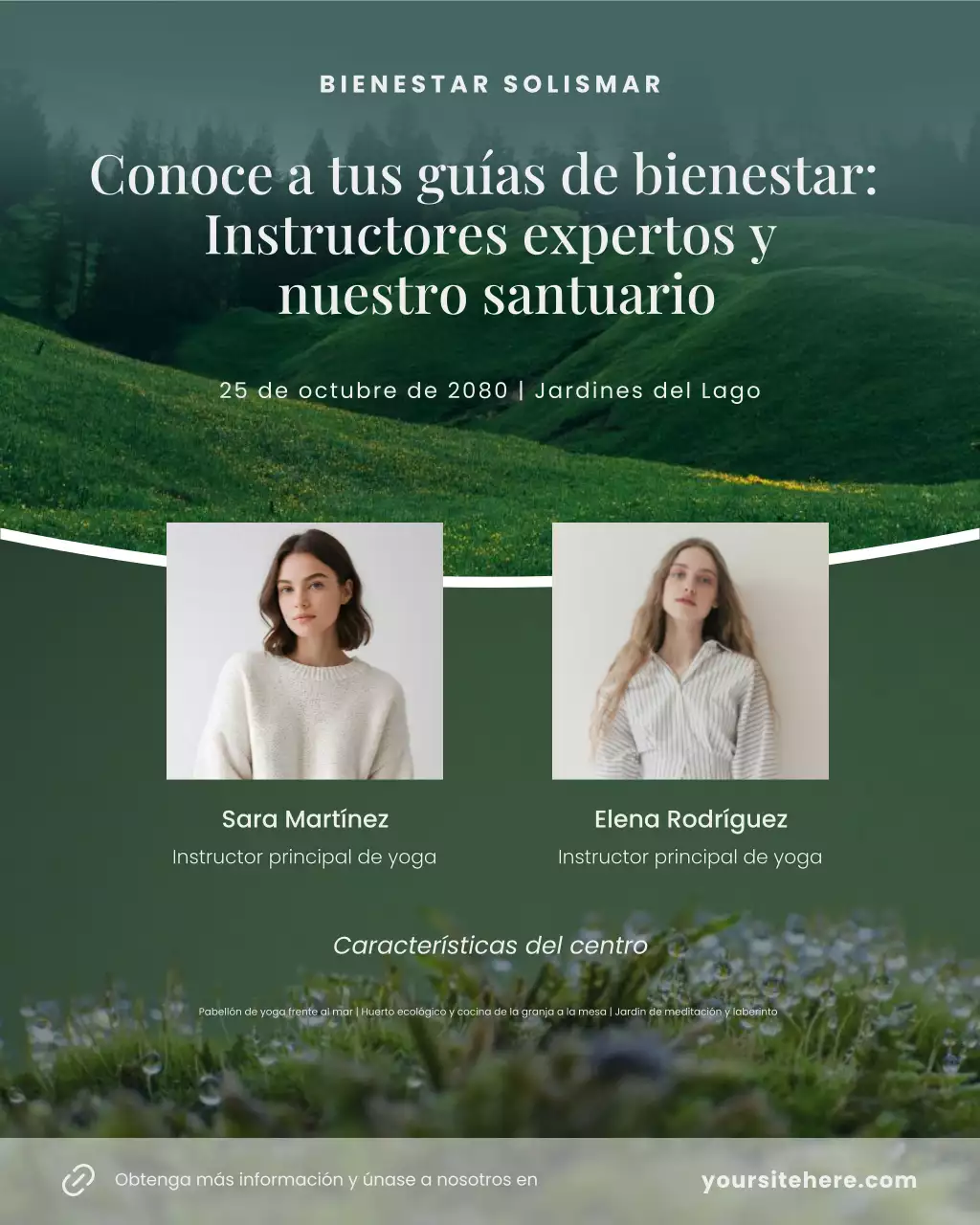 Publicación de Instagram del evento de bienestar minimalista en blanco y verde