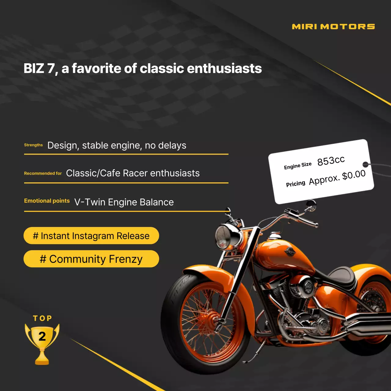 Anúncio de motocicleta preta moderna