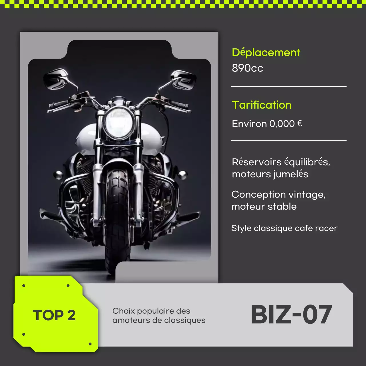 Publicité pour une moto verte et moderne