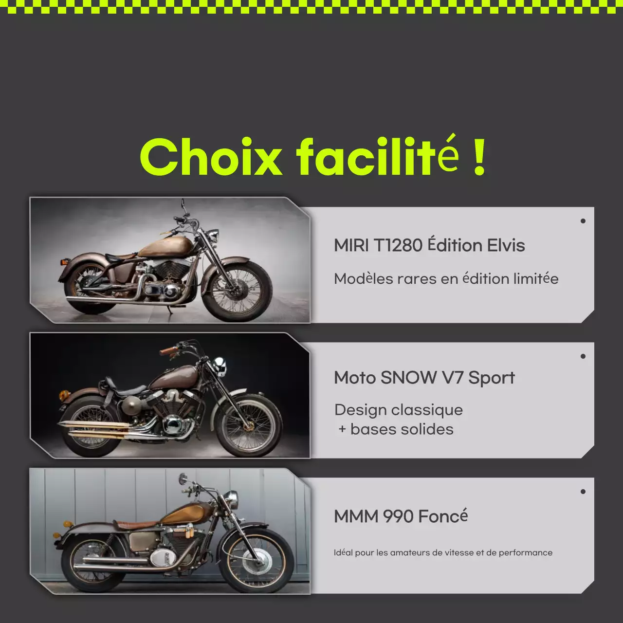 Publicité pour une moto verte et moderne