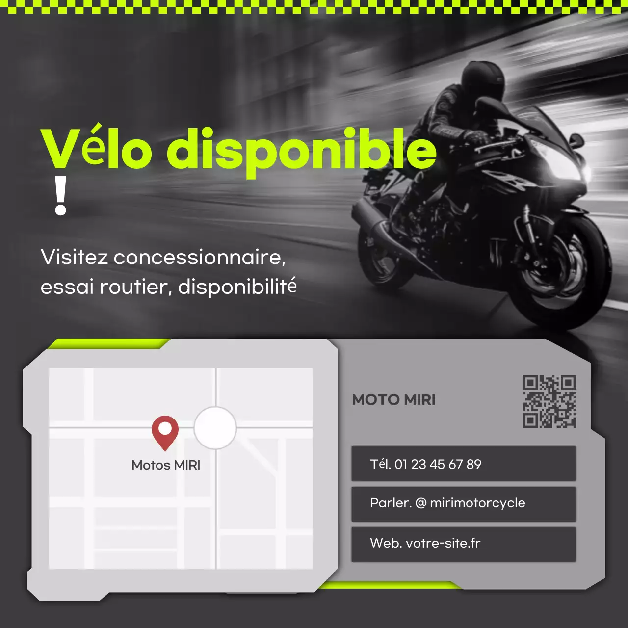 Publicité pour une moto verte et moderne