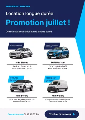 Promotion de location de voitures modernes bleues