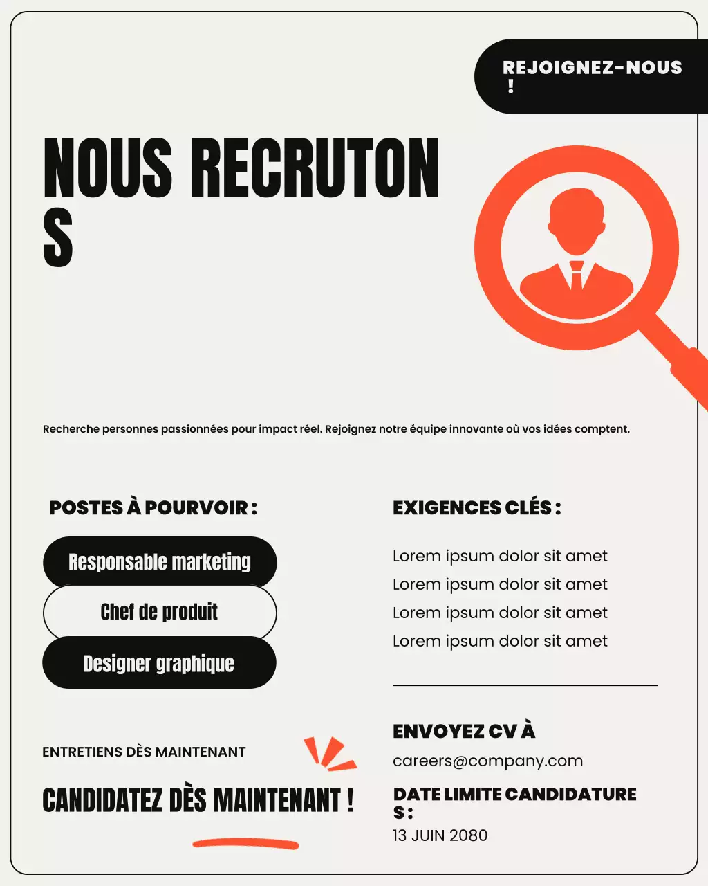 Annonce de recrutement moderne en orange neutre