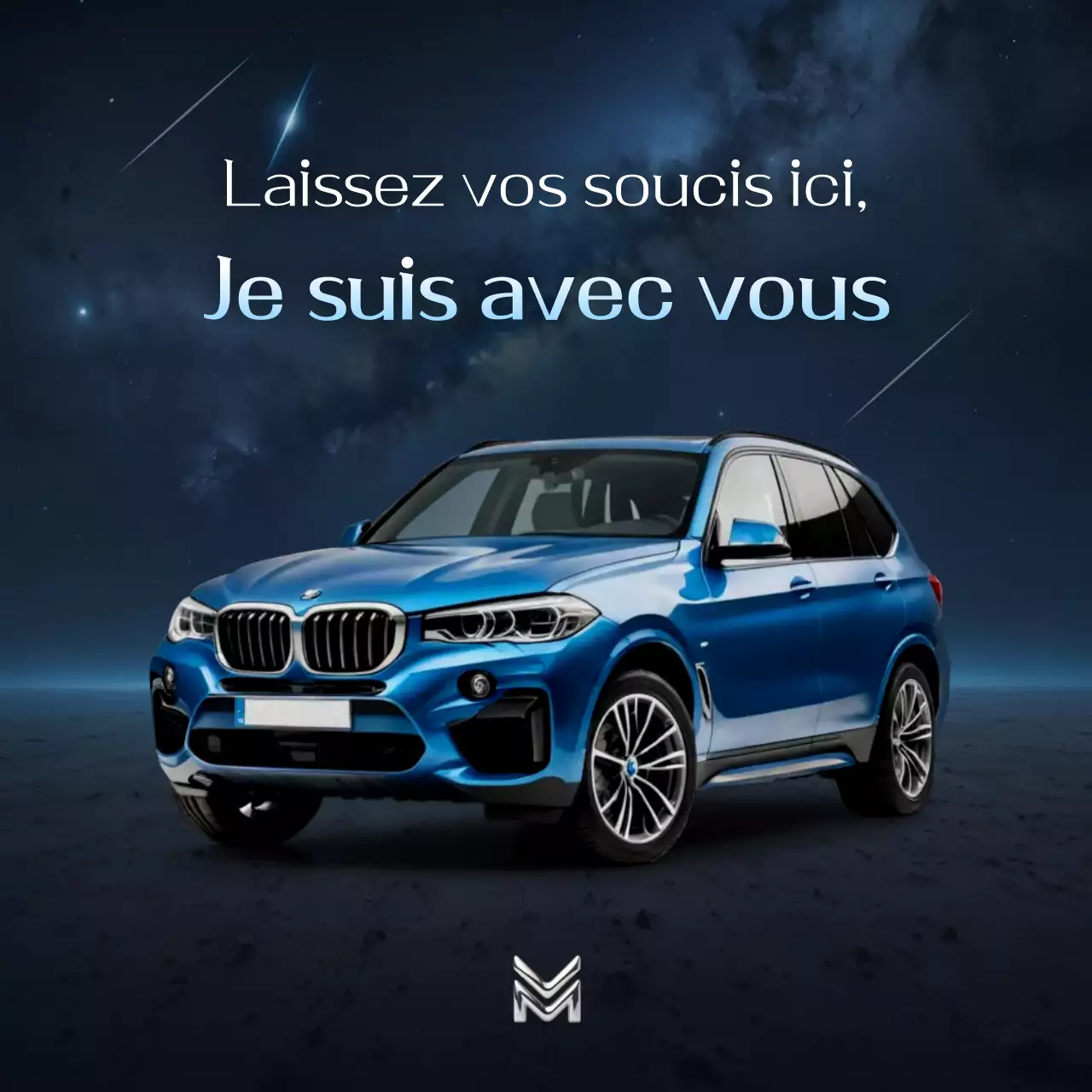 Publicité pour une voiture bleue moderne