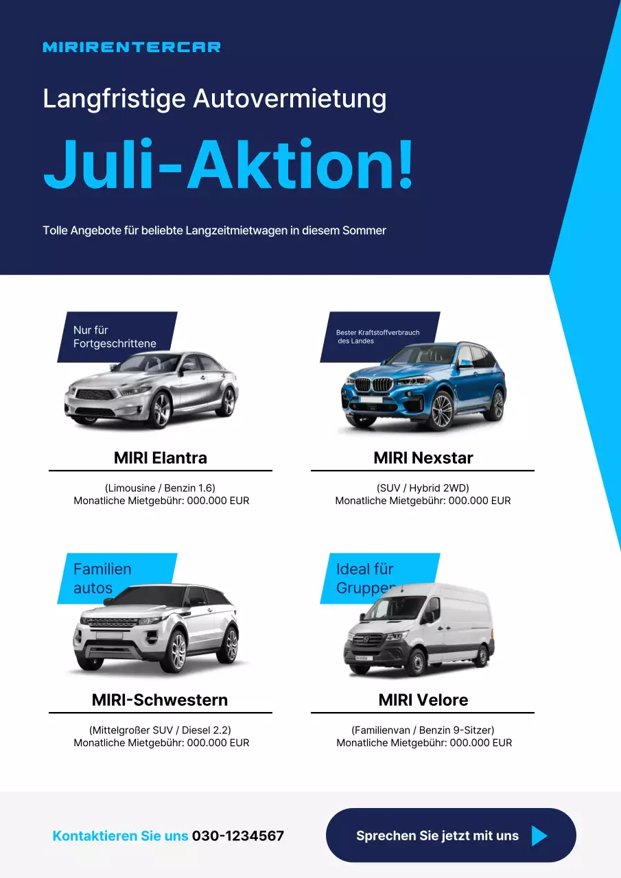 Angebot für die Autovermietung Blue Modern