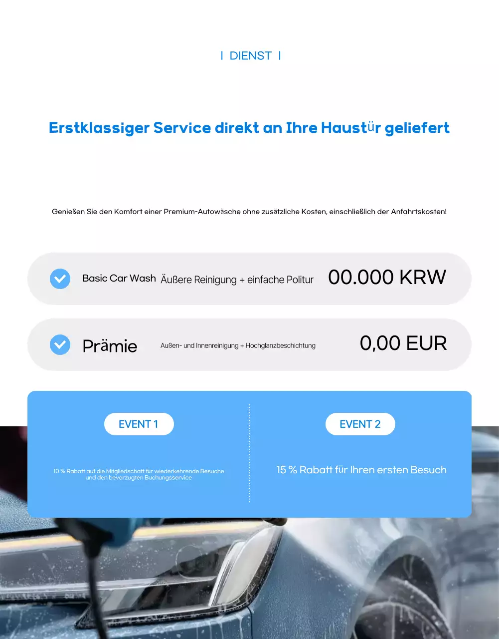 Blaue moderne Autowasch-Service-Aktion