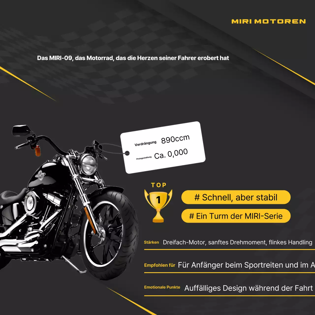Schwarze moderne Motorradwerbung