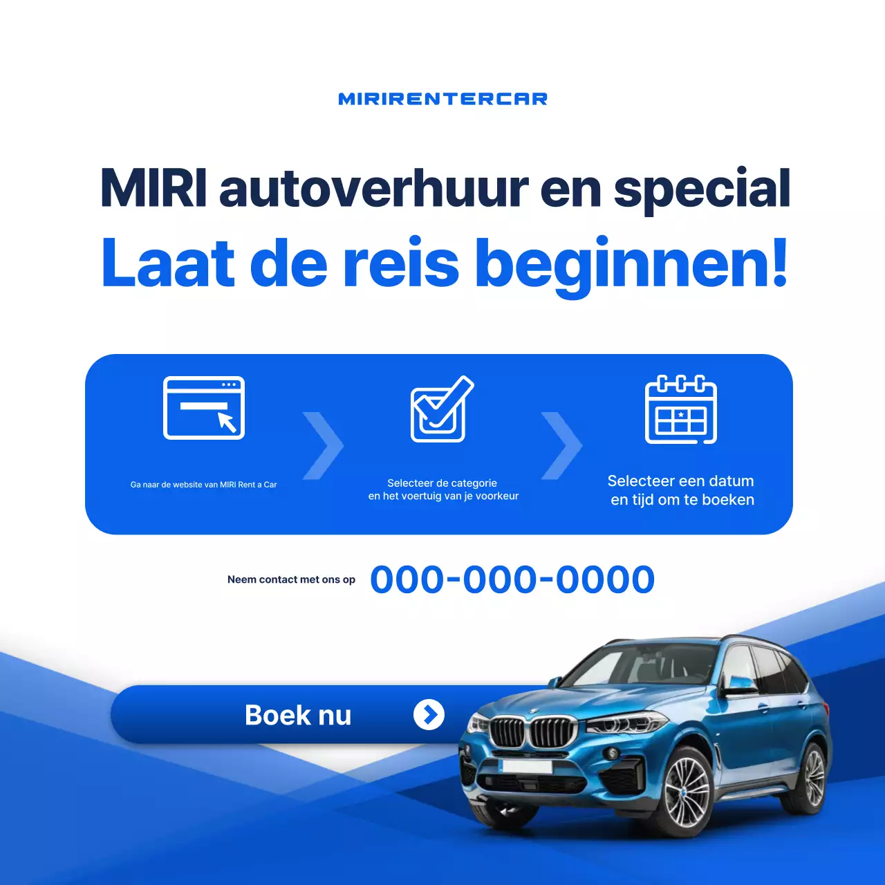 Blauwe moderne auto-advertentie