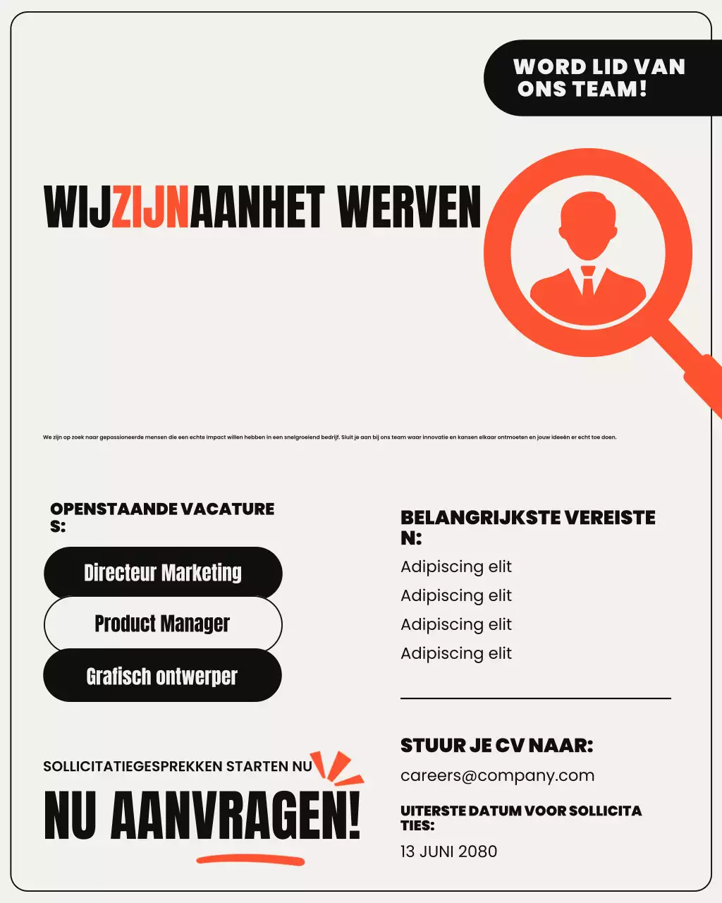 Neutrale oranje moderne wervingsaankondiging
