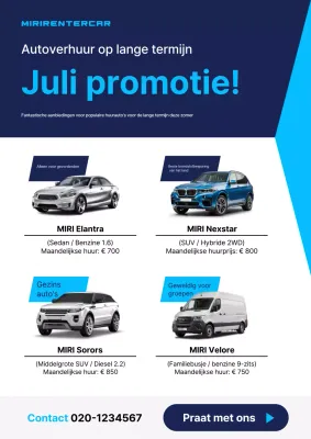 Blue Modern Autoverhuur Promotie