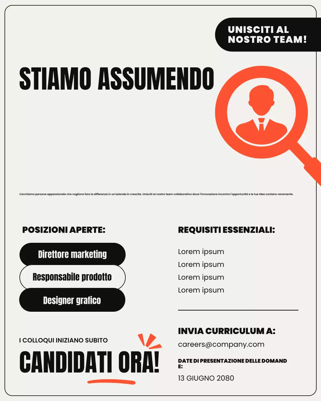 Annuncio di reclutamento moderno arancione neutro