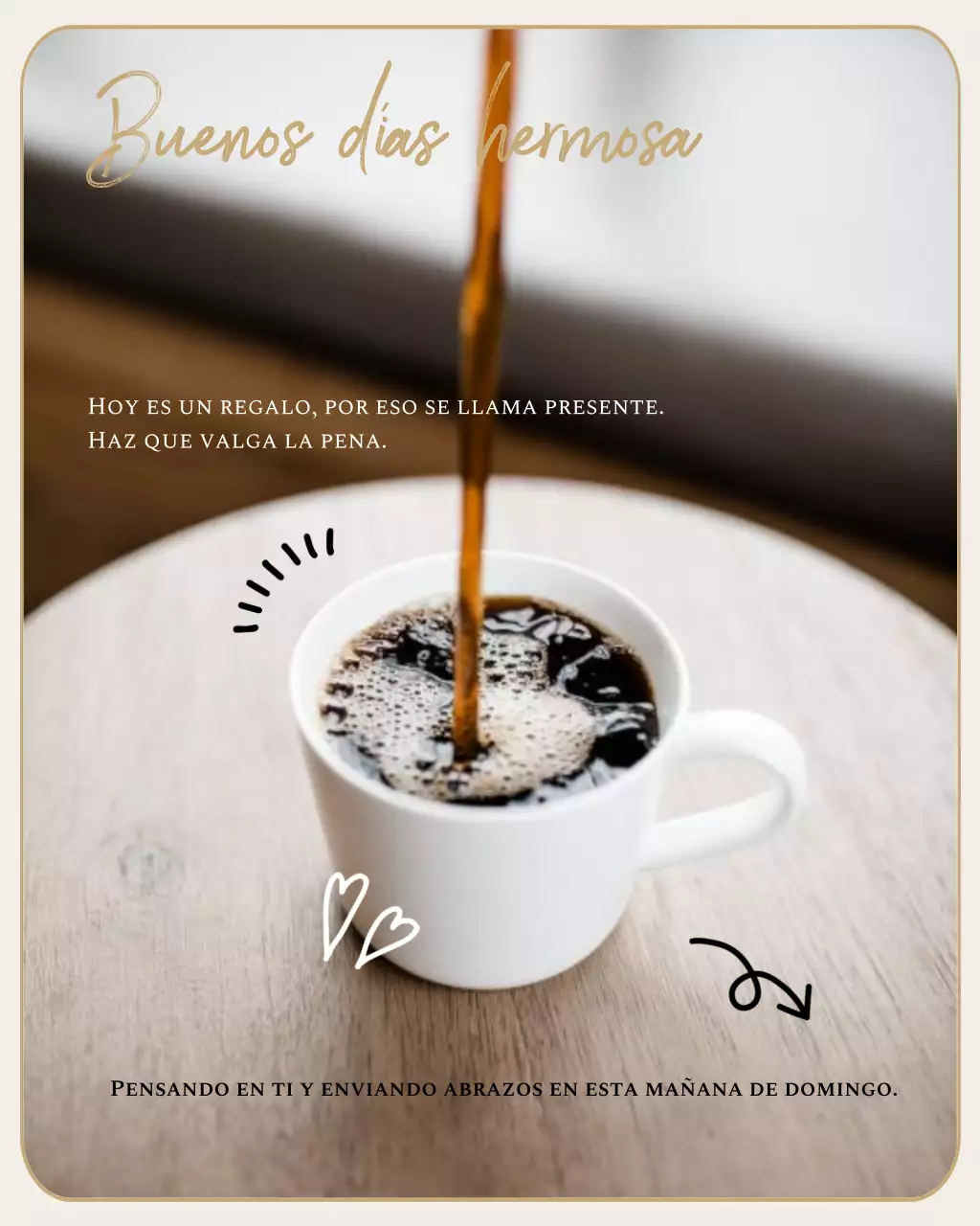 Saludo matutino con estética beige