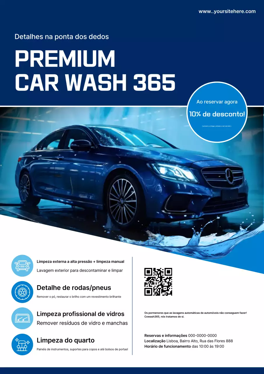 Anúncio de Lavagem de Carros Moderna Azul