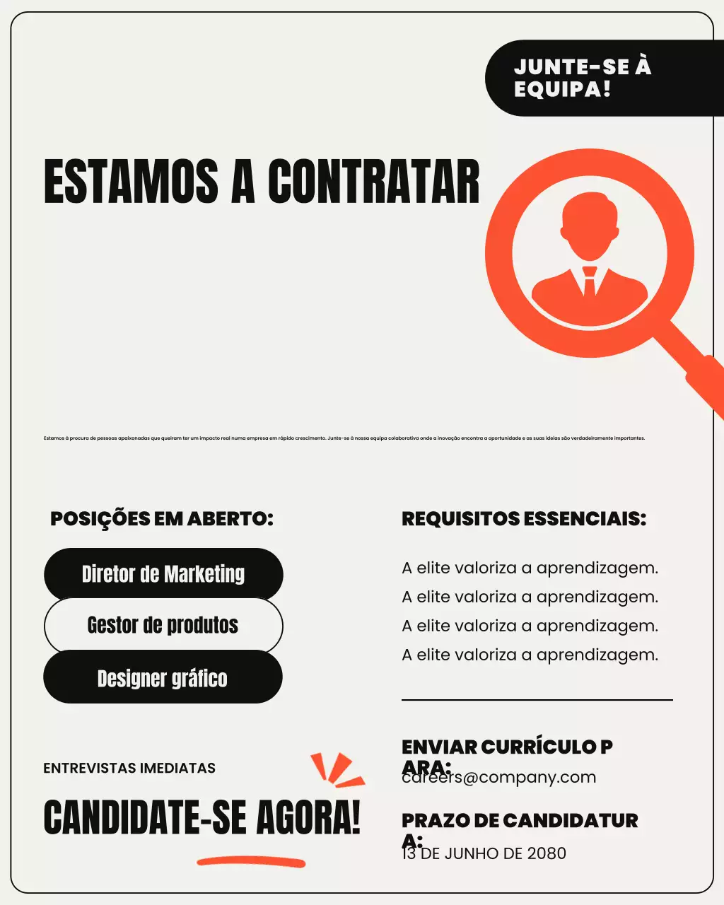 Anúncio de recrutamento moderno em laranja neutro