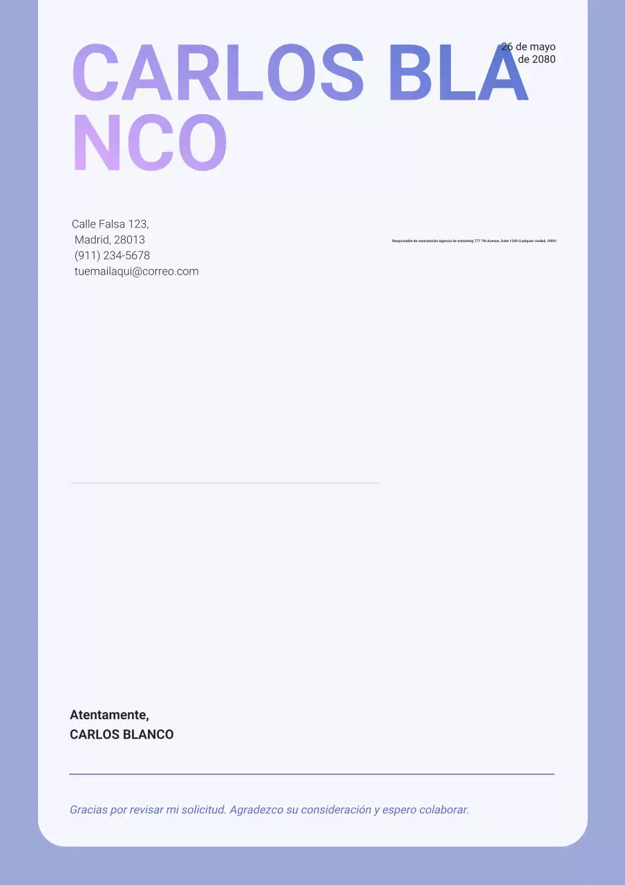 Carta comercial moderna morada