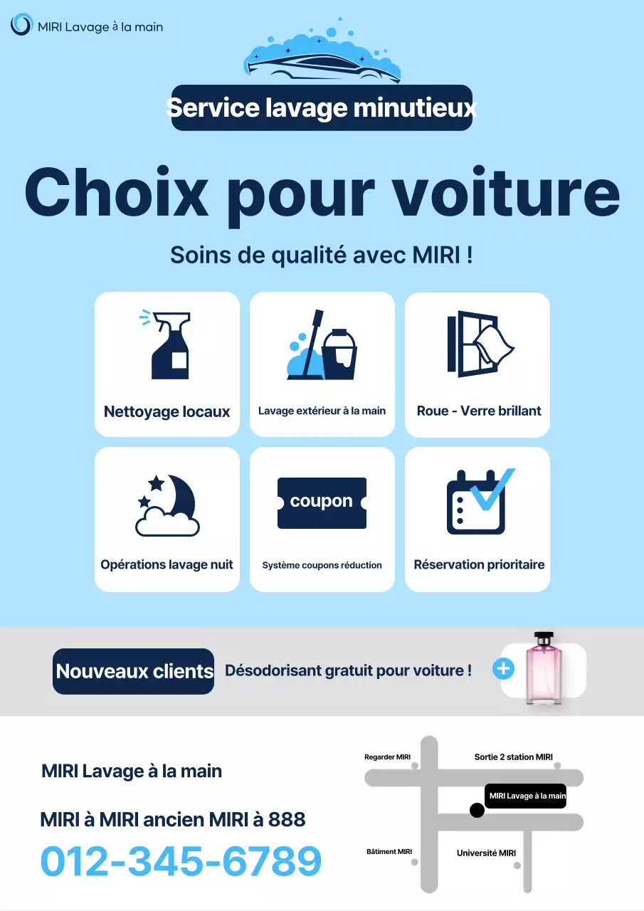 Publicité pour un lave-auto moderne bleu ciel