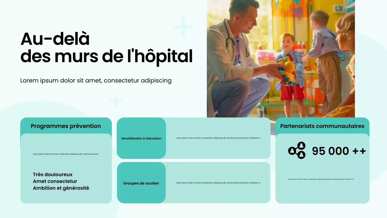 Présentation audacieuse du service hospitalier moderne vert et blanc