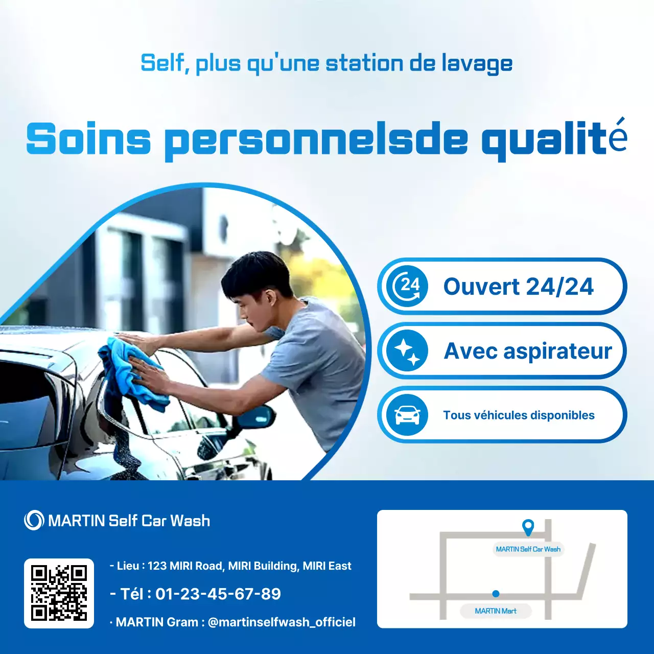 Publicité pour le lave-auto moderne bleu