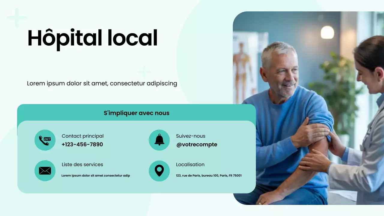 Présentation audacieuse du service hospitalier moderne vert et blanc