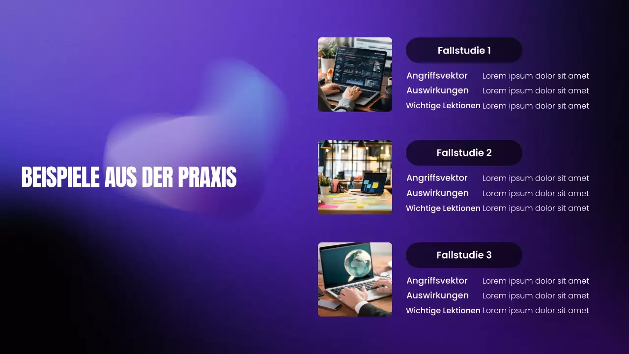 Präsentation des modernen Cybersecurity-Bootcamps mit violettem und schwarzem Farbverlauf