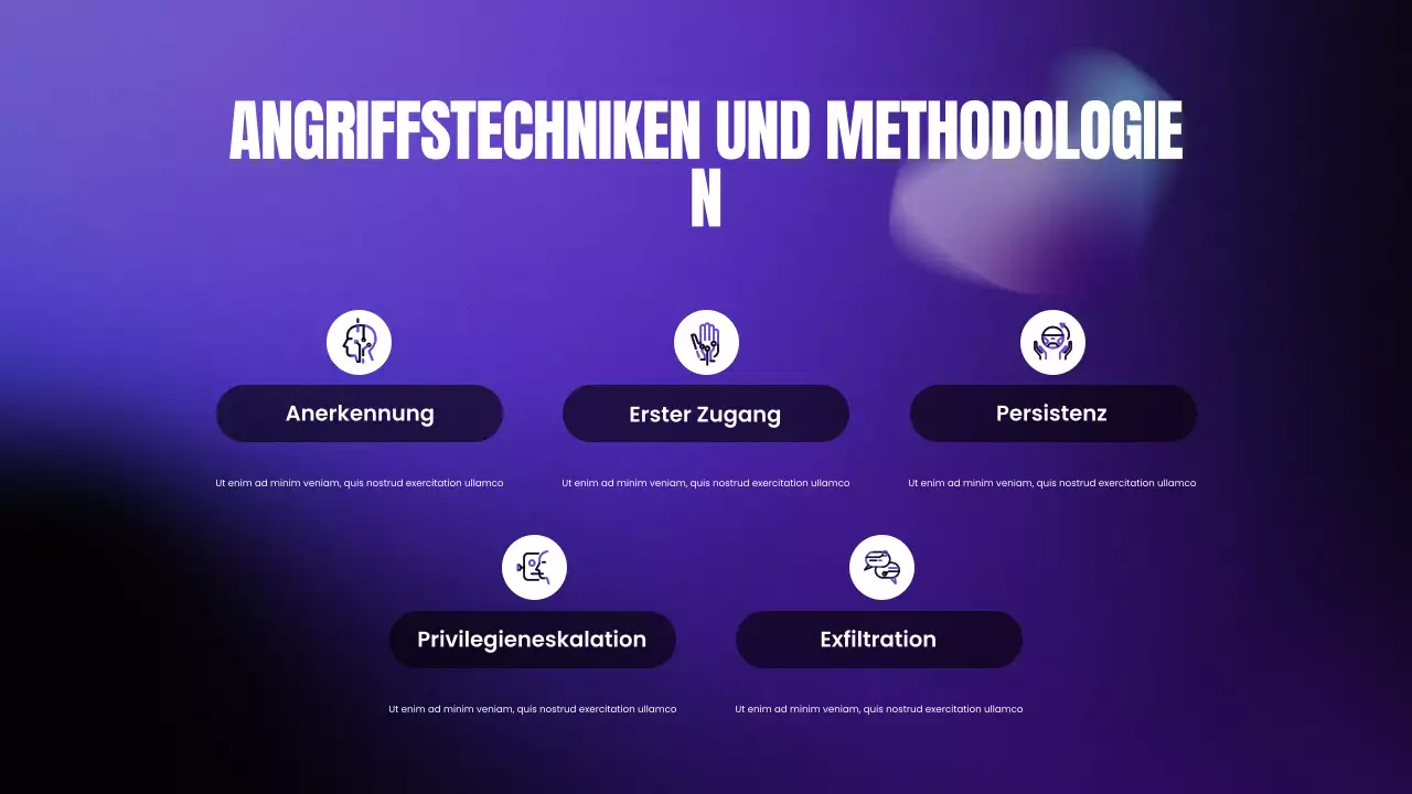Präsentation des modernen Cybersecurity-Bootcamps mit violettem und schwarzem Farbverlauf