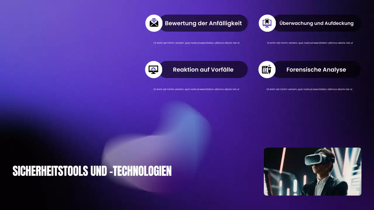 Präsentation des modernen Cybersecurity-Bootcamps mit violettem und schwarzem Farbverlauf