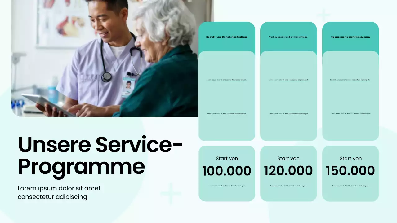 Grün-weiße, auffällige, moderne Krankenhausservice-Präsentation