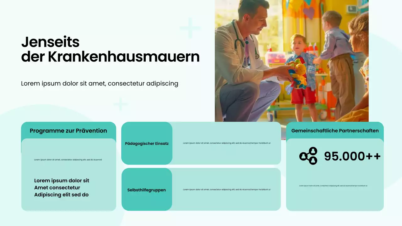 Grün-weiße, auffällige, moderne Krankenhausservice-Präsentation