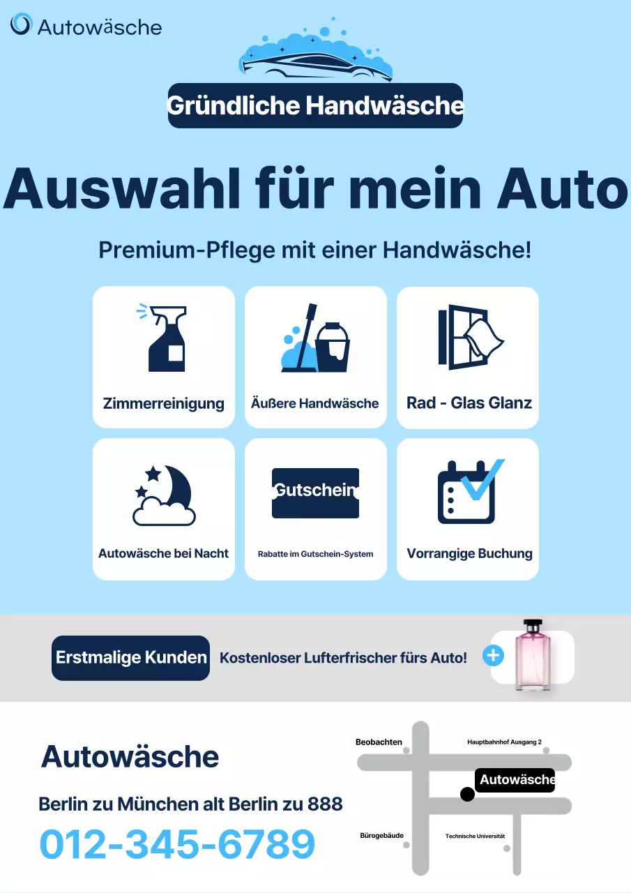 Himmelblaue moderne Autowaschwerbung