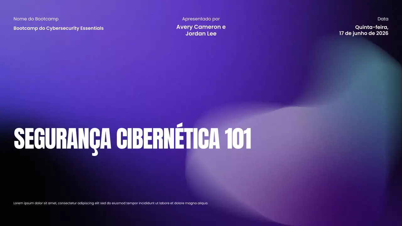 Apresentação do Bootcamp de Cibersegurança Moderna em Gradiente Roxo e Preto