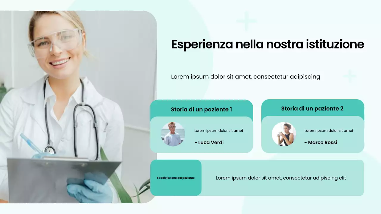 Presentazione del servizio ospedaliero moderno e audace, verde e bianco