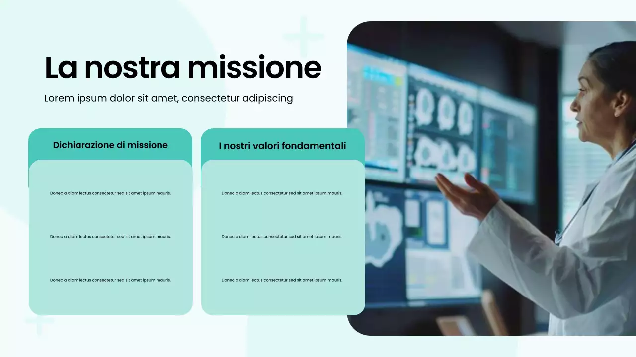 Presentazione del servizio ospedaliero moderno e audace, verde e bianco