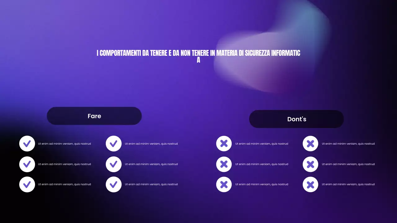 Presentazione del Bootcamp sulla sicurezza informatica moderna con gradiente viola e nero
