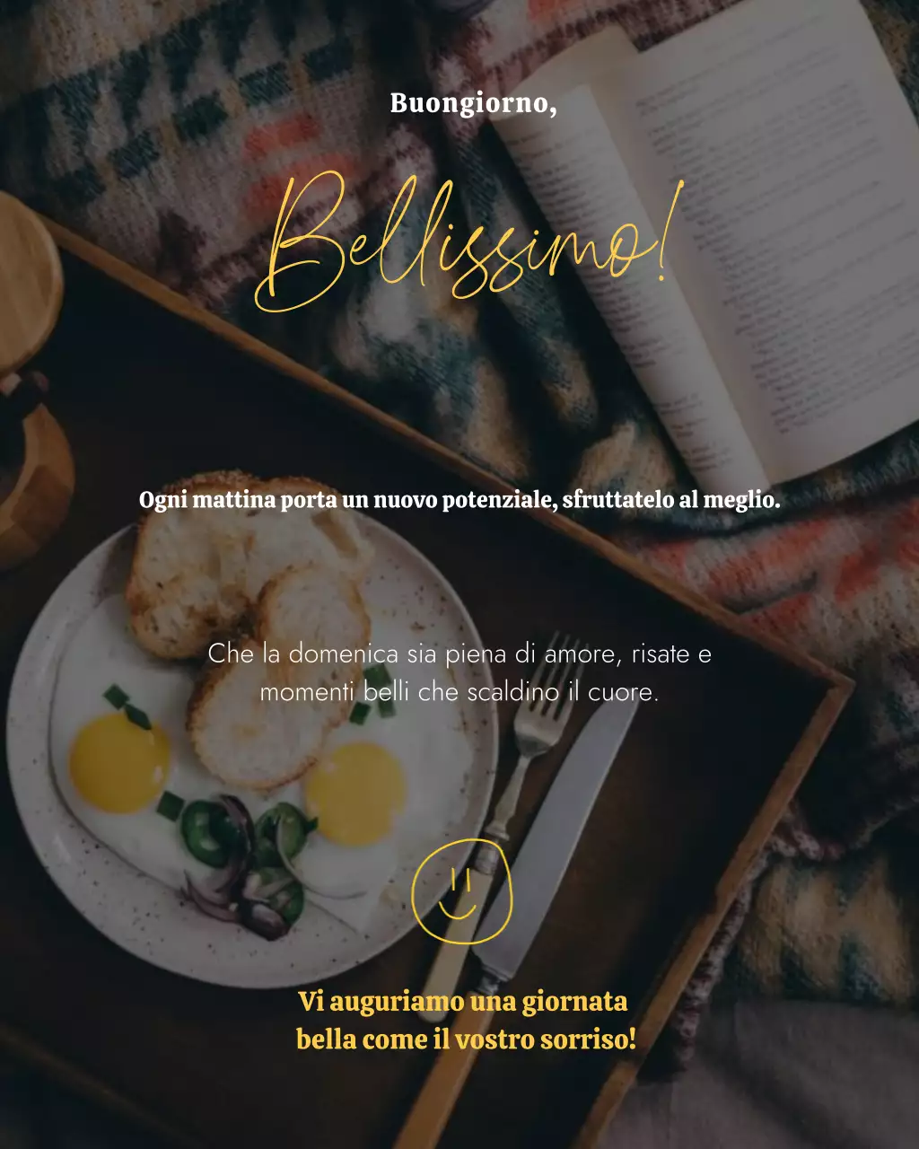 Post Instagram con biglietto d'auguri mattutino con estetica beige